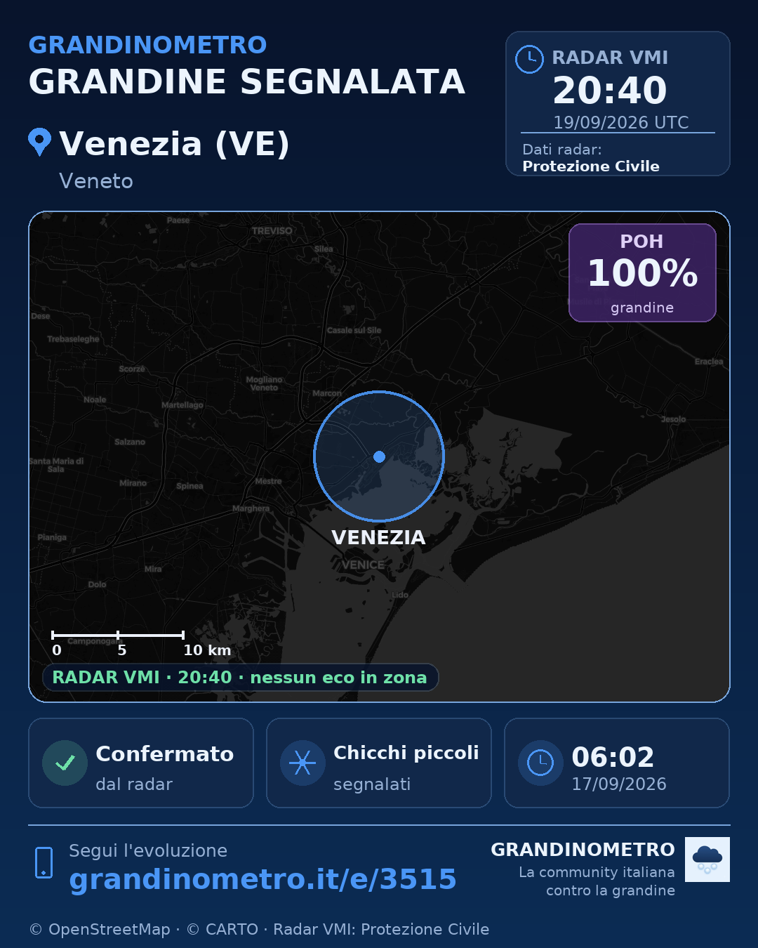 Mappa dell'evento: grandine a Venezia (VE)