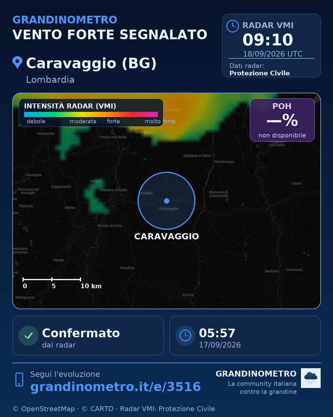 Mappa dell'evento: vento forte a Caravaggio (BG)
