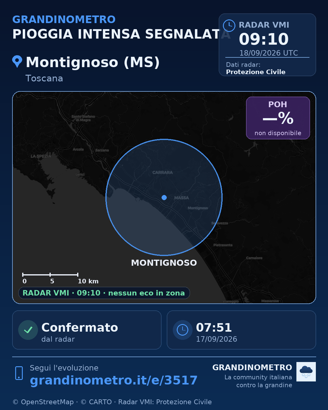 Mappa dell'evento: pioggia intensa a Montignoso (MS)