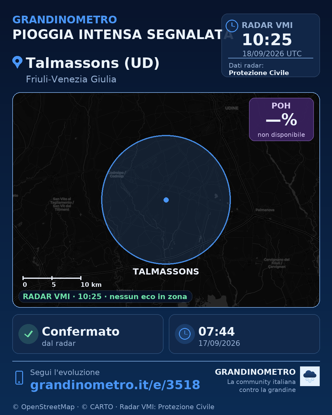 Mappa dell'evento: pioggia intensa a Talmassons (UD)