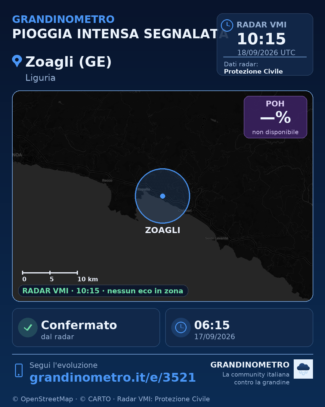 Mappa dell'evento: pioggia intensa a Zoagli (GE)