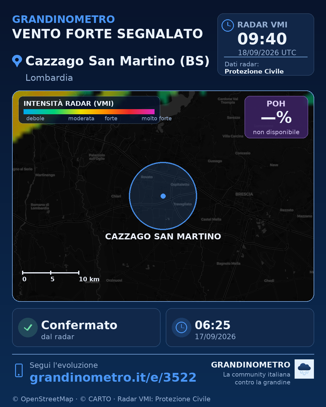 Mappa dell'evento: vento forte a Cazzago San Martino (BS)