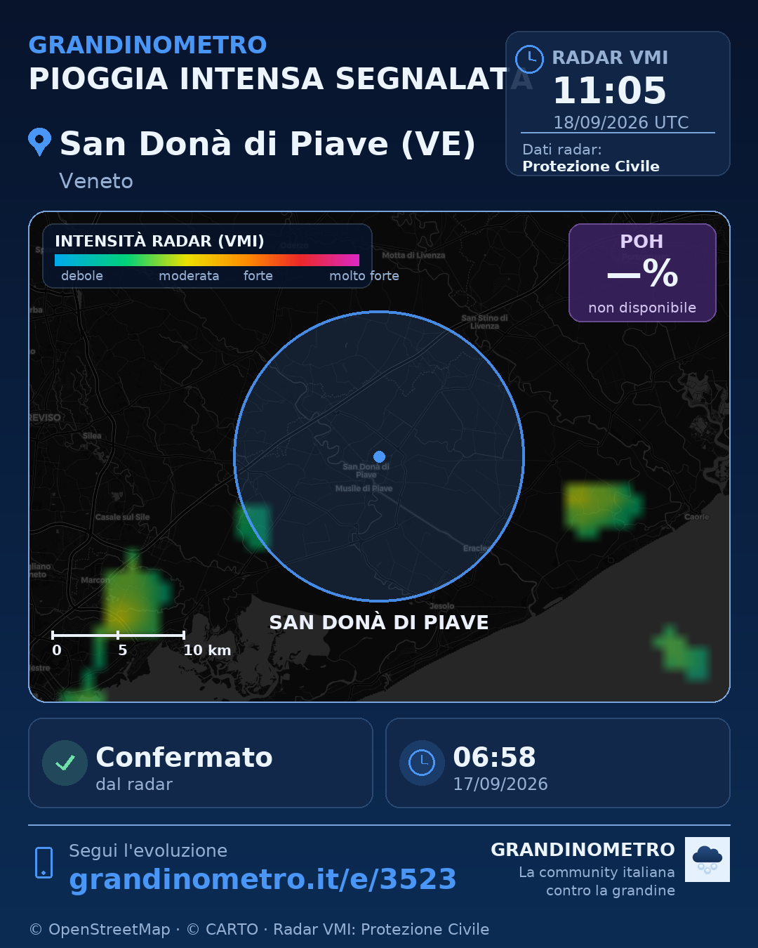 Mappa dell'evento: pioggia intensa a San Donà di Piave (VE)