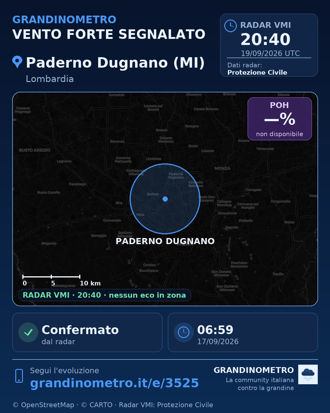 Mappa dell'evento: vento forte a Paderno Dugnano (MI)