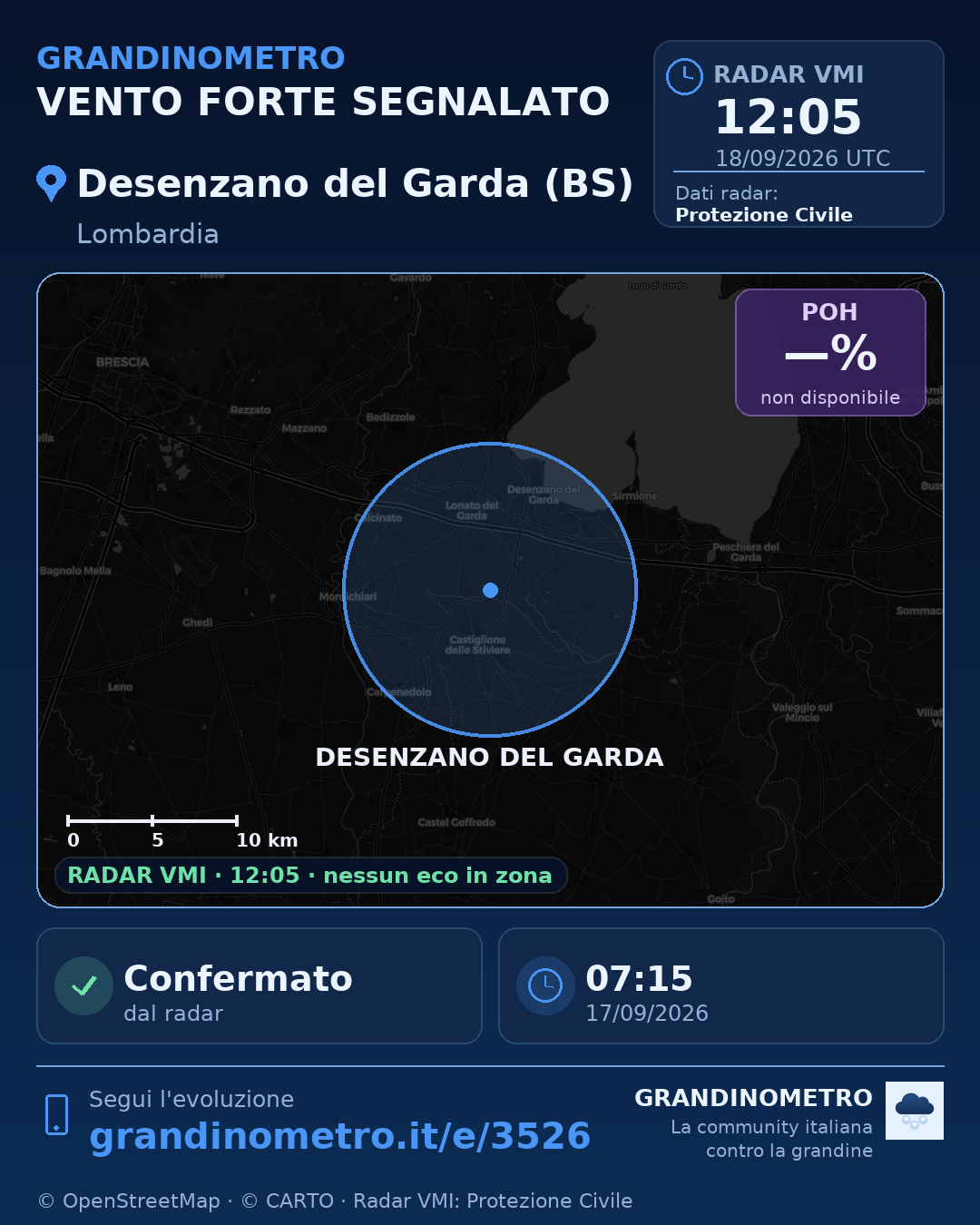 Mappa dell'evento: vento forte a Desenzano del Garda (BS)