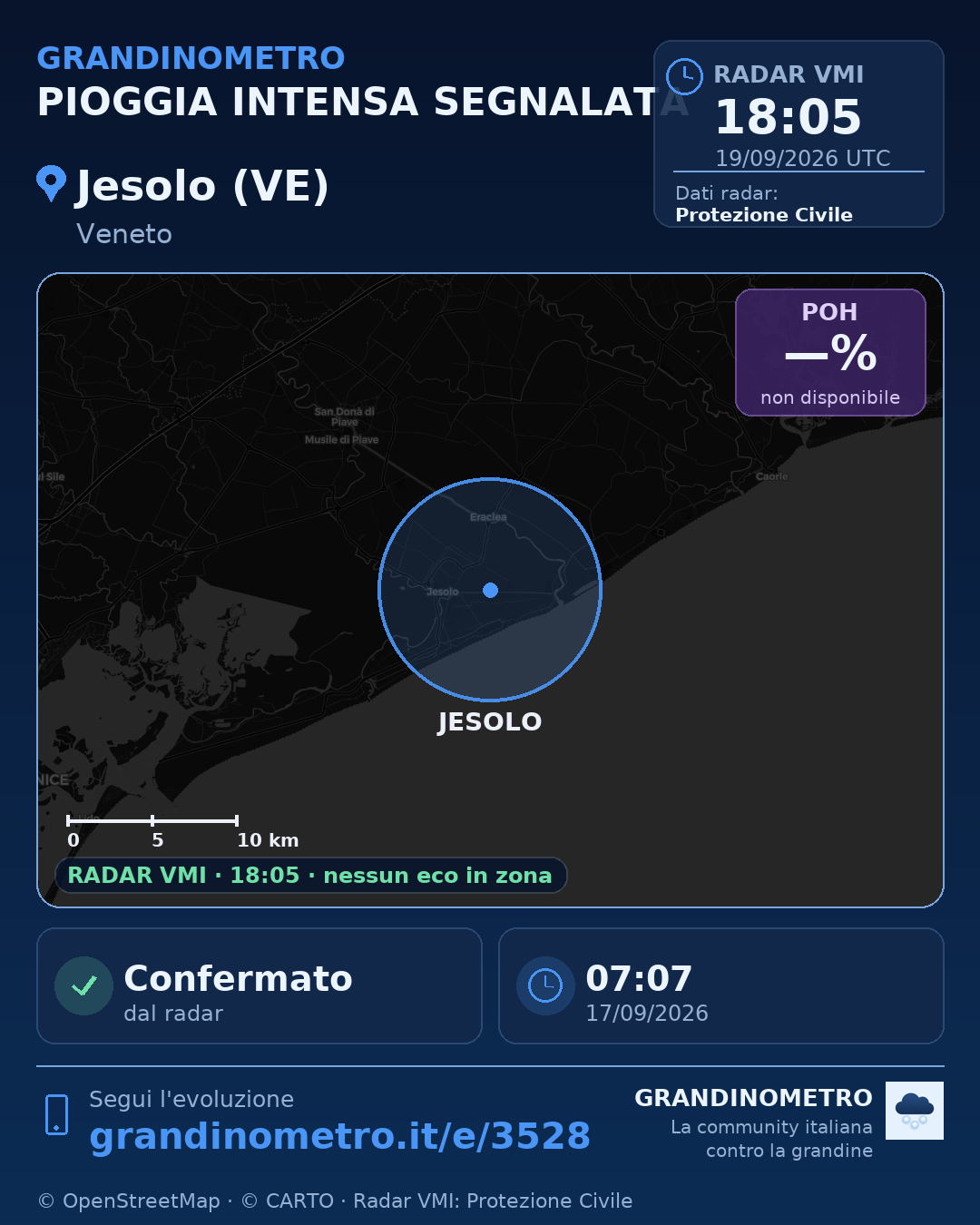 Mappa dell'evento: pioggia intensa a Jesolo (VE)