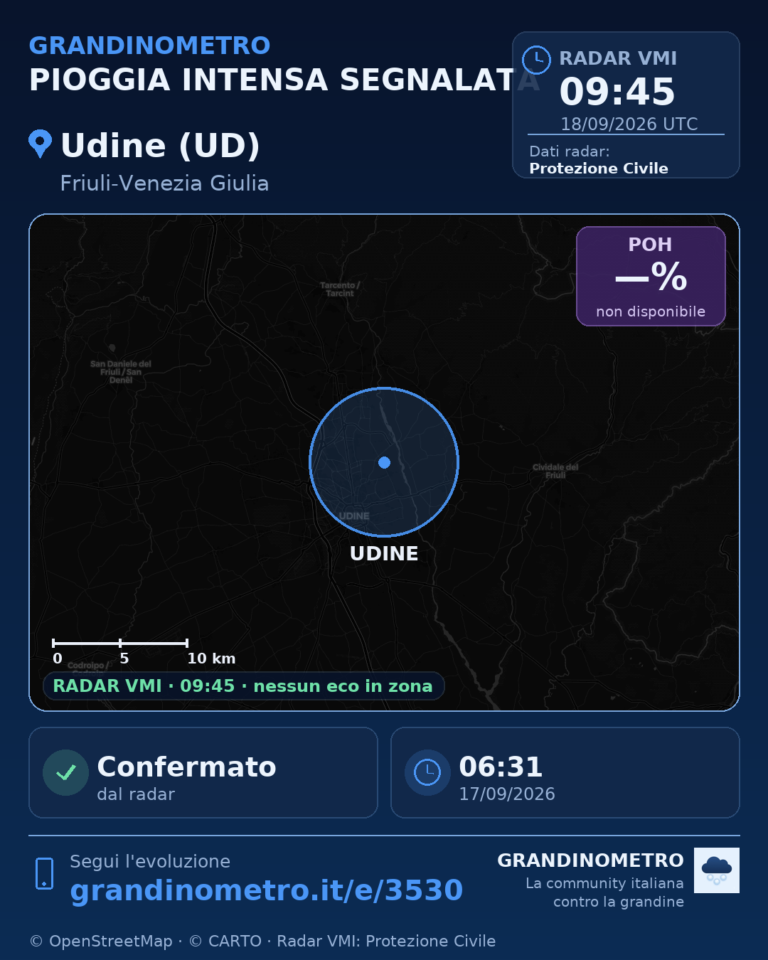 Mappa dell'evento: pioggia intensa a Udine (UD)
