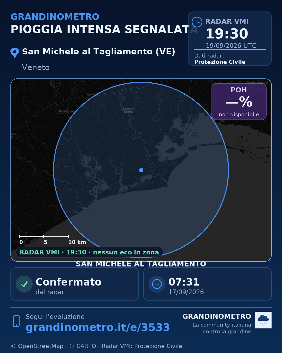 Mappa dell'evento: pioggia intensa a San Michele al Tagliamento (VE)