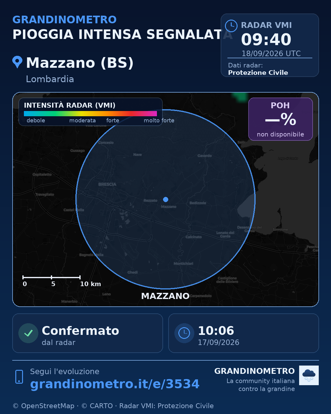 Mappa dell'evento: pioggia intensa a Mazzano (BS)