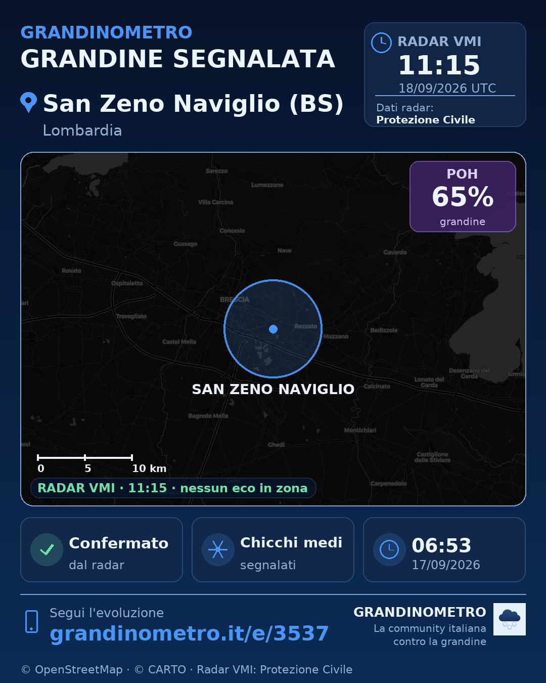 Mappa dell'evento: grandine a San Zeno Naviglio (BS)