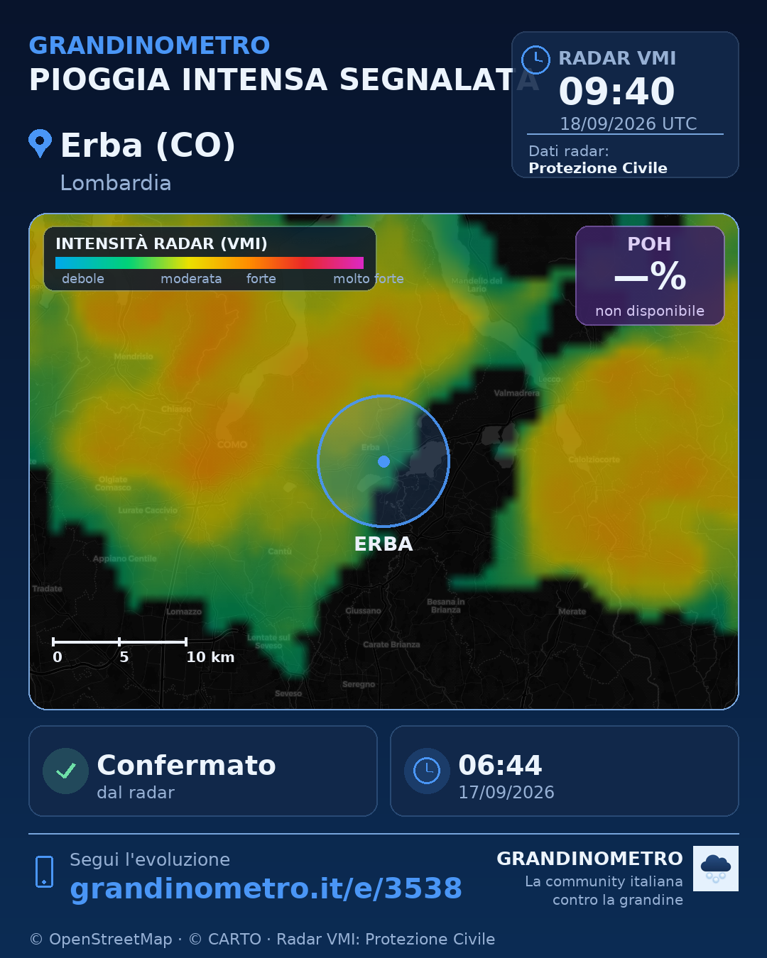 Mappa dell'evento: pioggia intensa a Erba (CO)