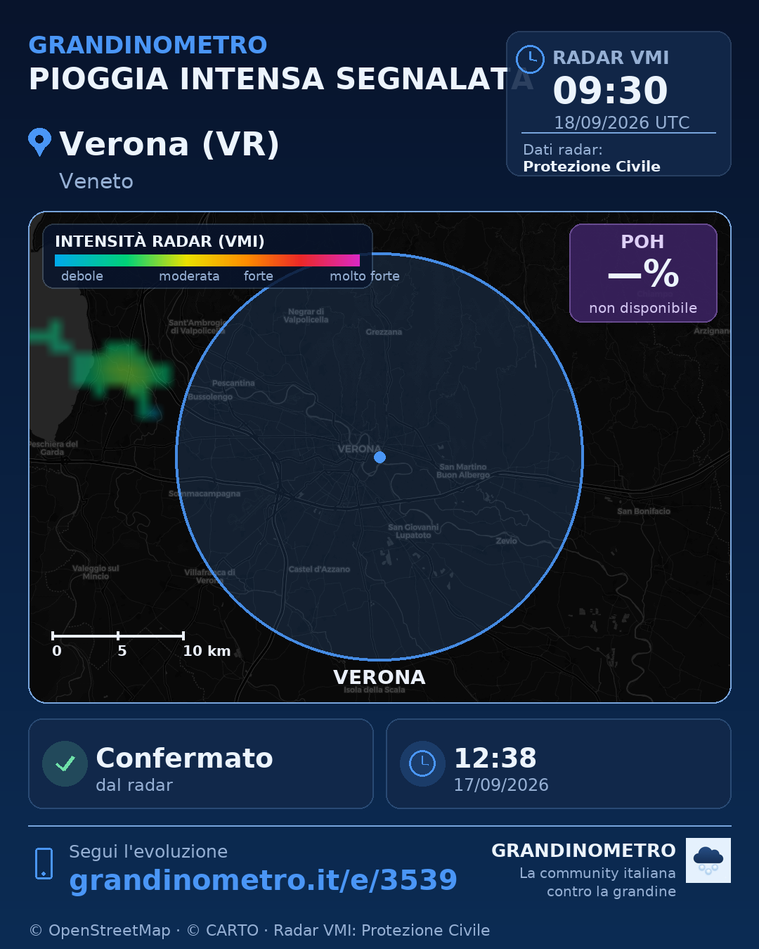 Mappa dell'evento: pioggia intensa a Verona (VR)