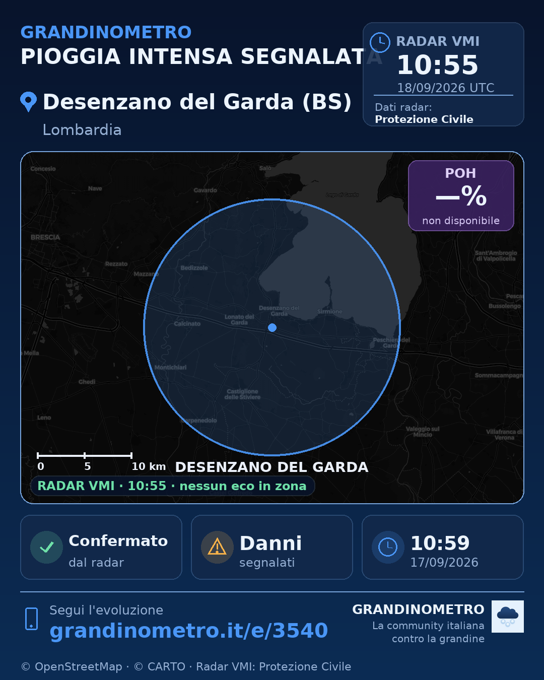 Mappa dell'evento: pioggia intensa a Desenzano del Garda (BS)