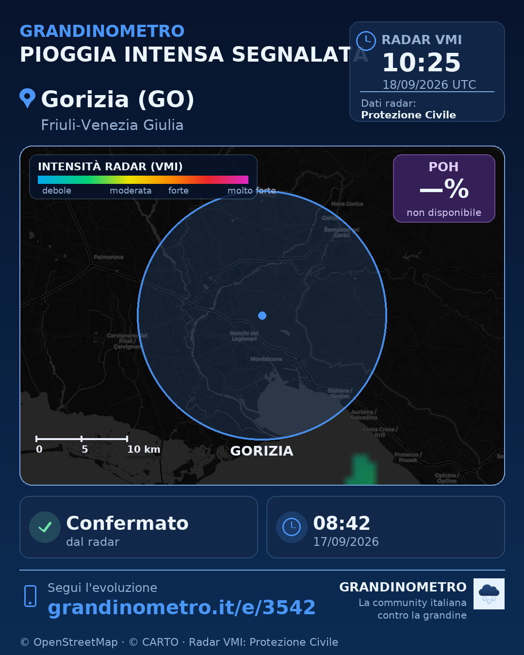 Mappa dell'evento: pioggia intensa a Gorizia (GO)