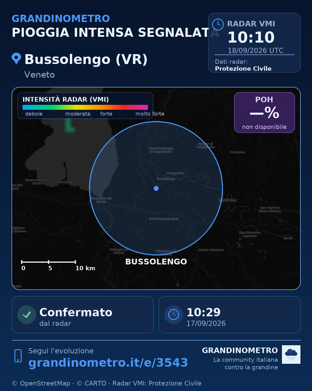 Mappa dell'evento: pioggia intensa a Bussolengo (VR)