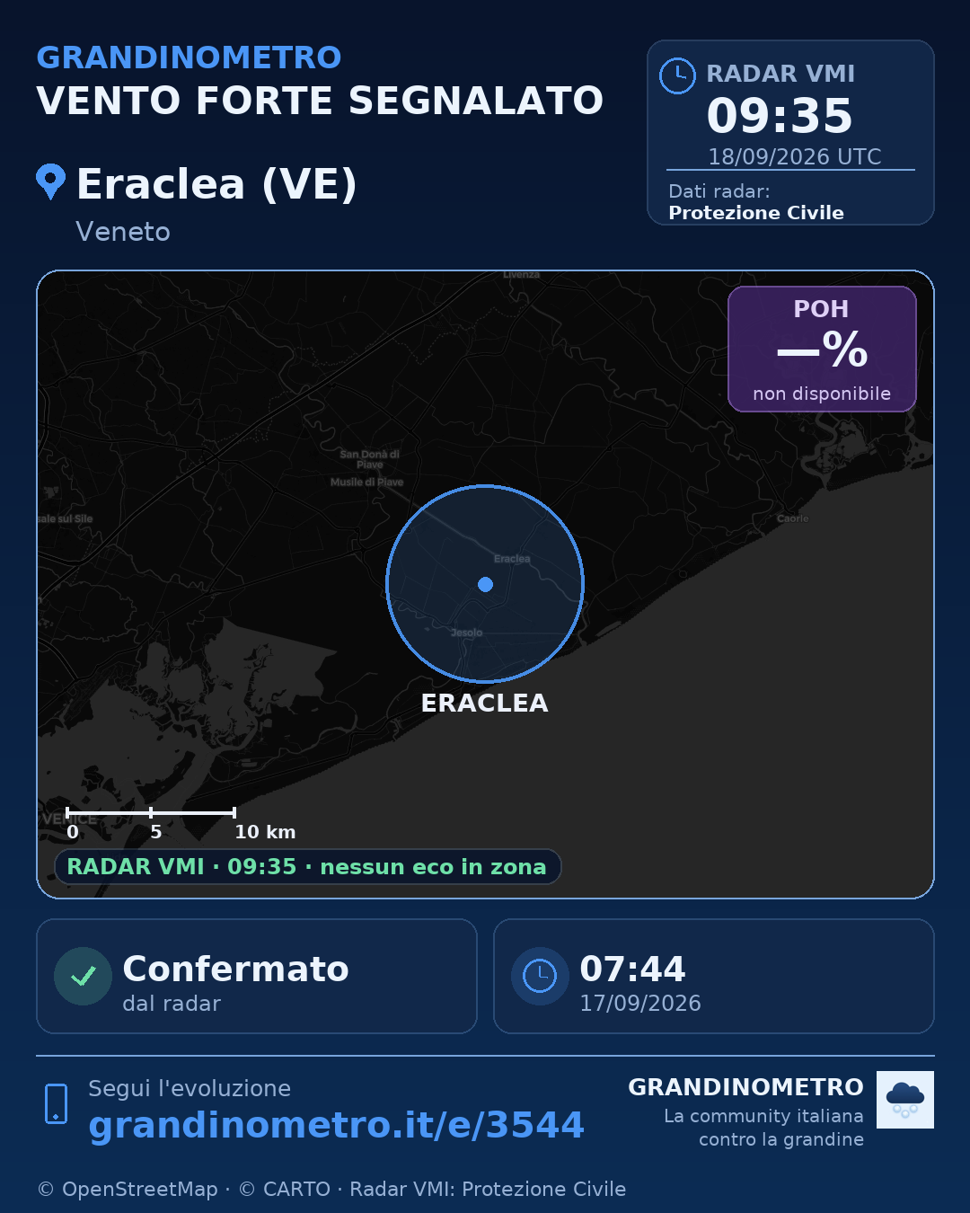 Mappa dell'evento: vento forte a Eraclea (VE)