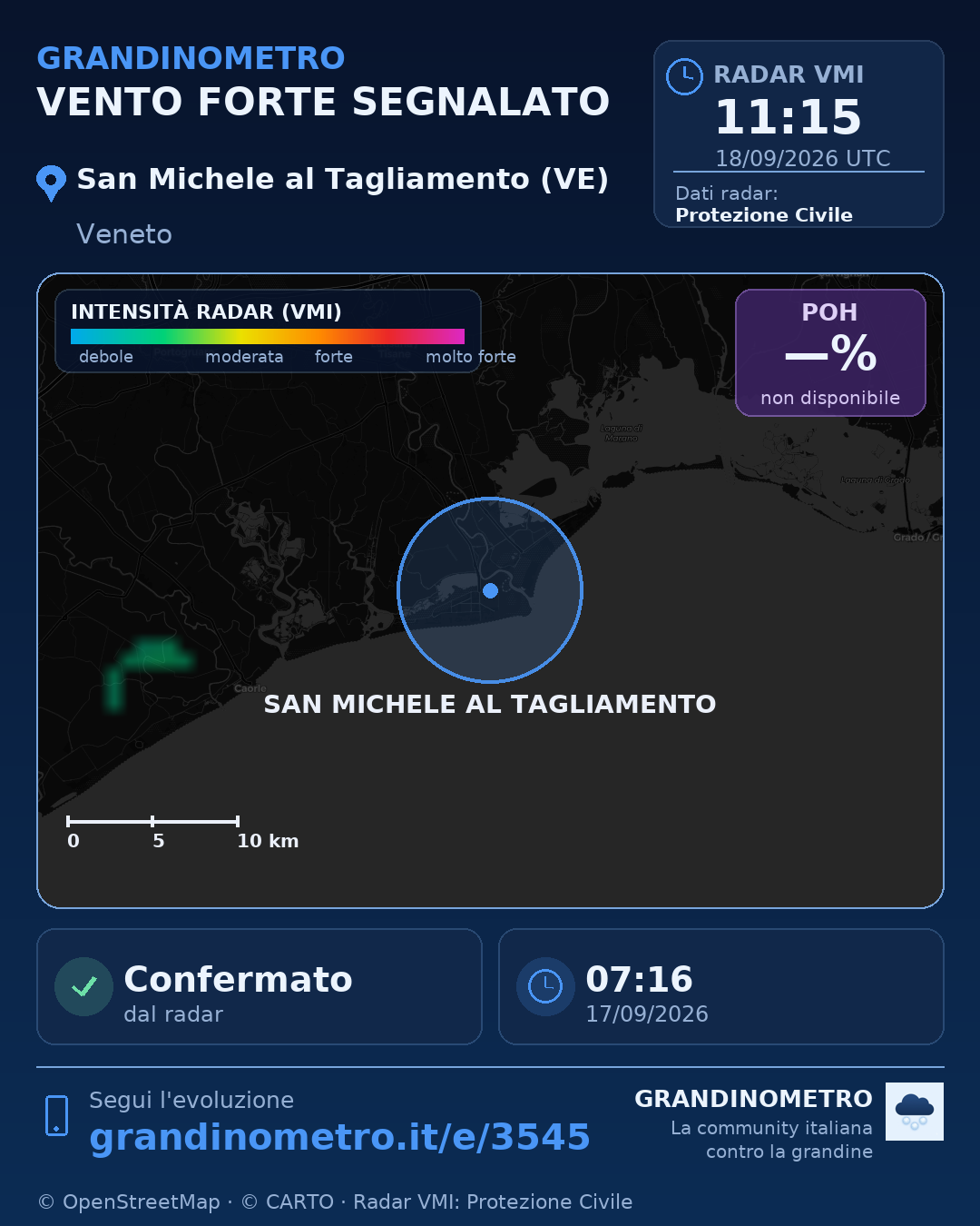 Mappa dell'evento: vento forte a San Michele al Tagliamento (VE)