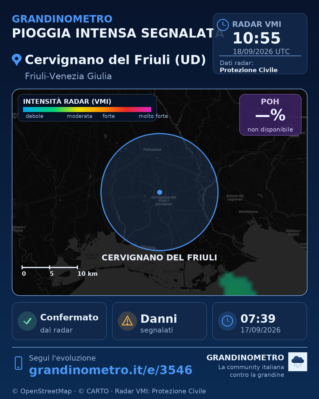 Mappa dell'evento: pioggia intensa a Cervignano del Friuli (UD)