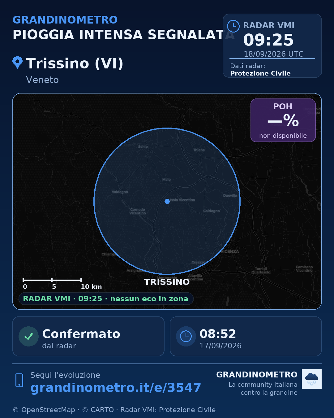 Mappa dell'evento: pioggia intensa a Trissino (VI)