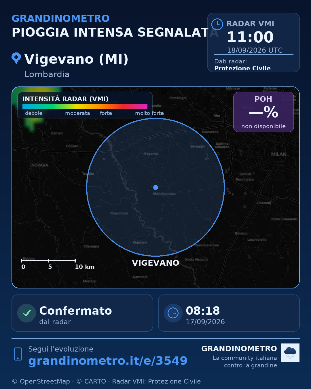 Mappa dell'evento: pioggia intensa a Vigevano (MI)