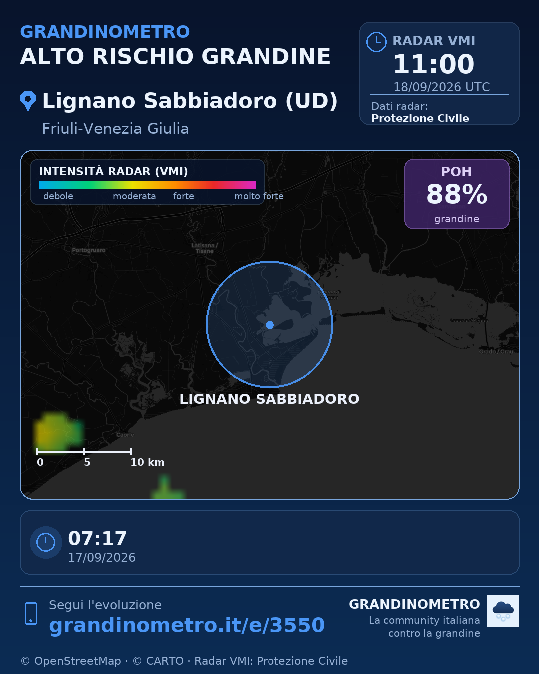 Mappa dell'evento: grandine a Lignano Sabbiadoro (UD)