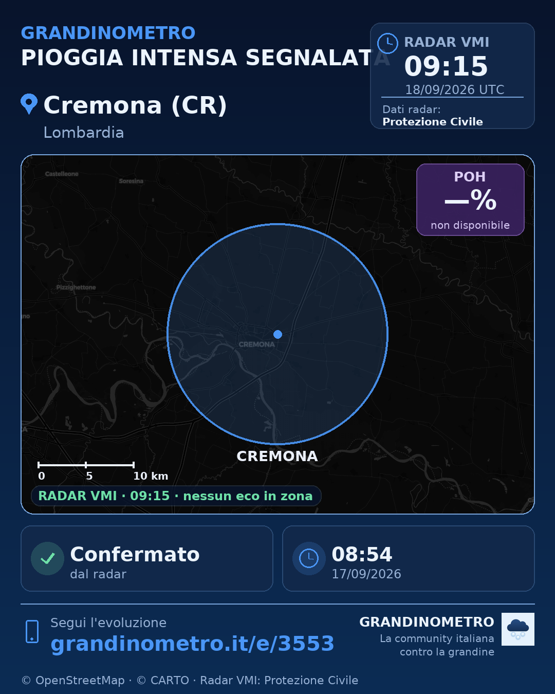Mappa dell'evento: pioggia intensa a Cremona (CR)