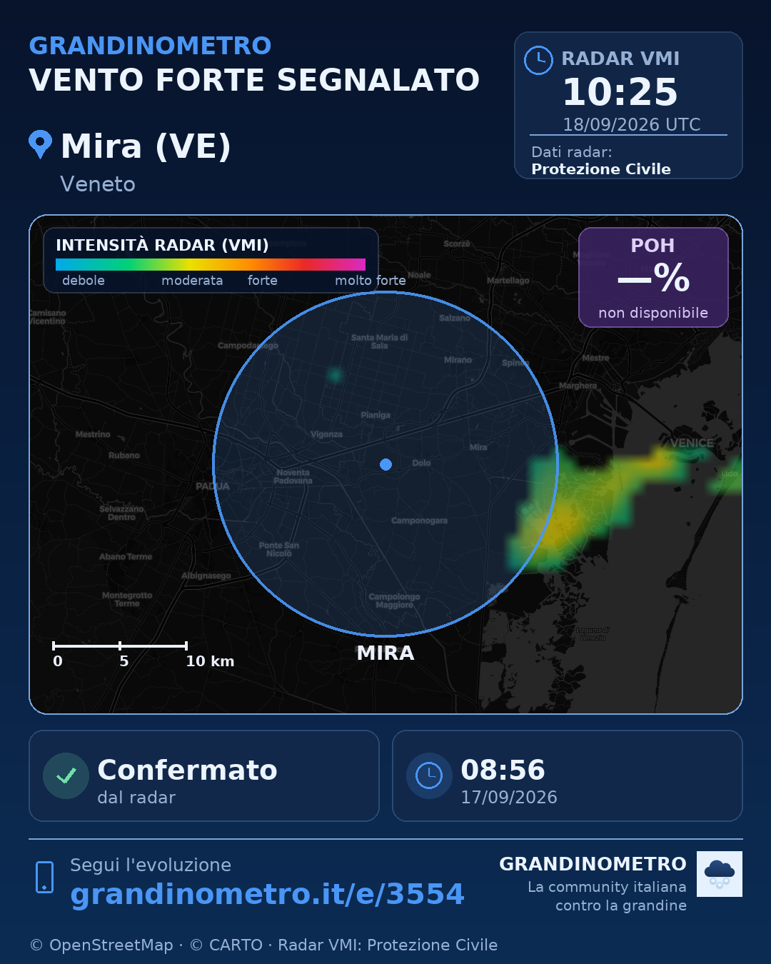 Mappa dell'evento: vento forte a Mira (VE)
