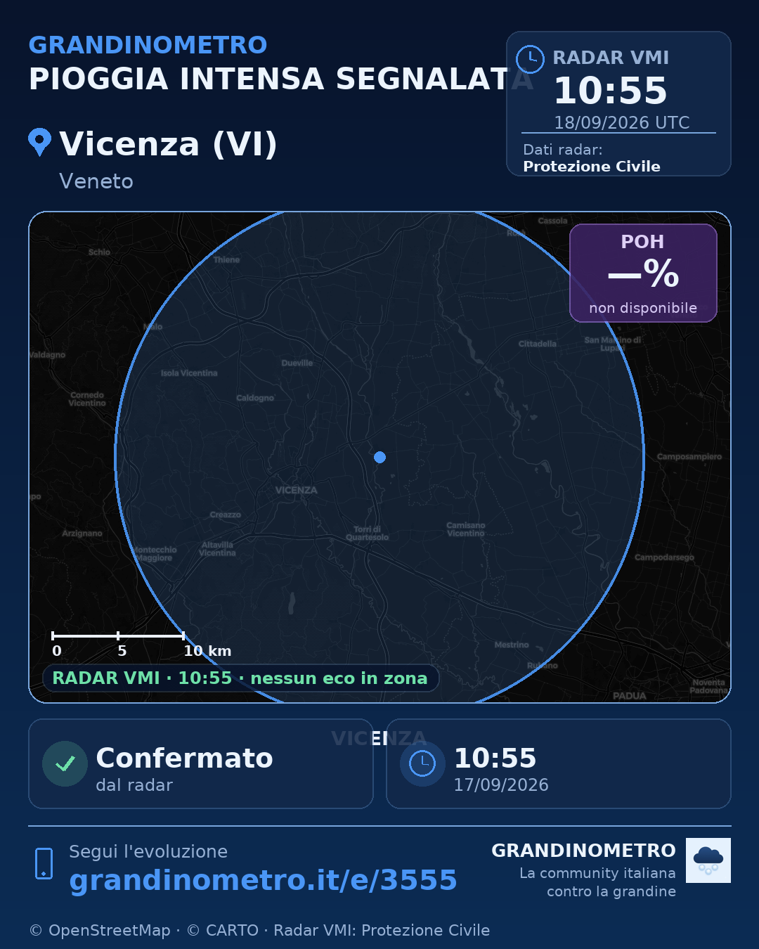 Mappa dell'evento: pioggia intensa a Vicenza (VI)