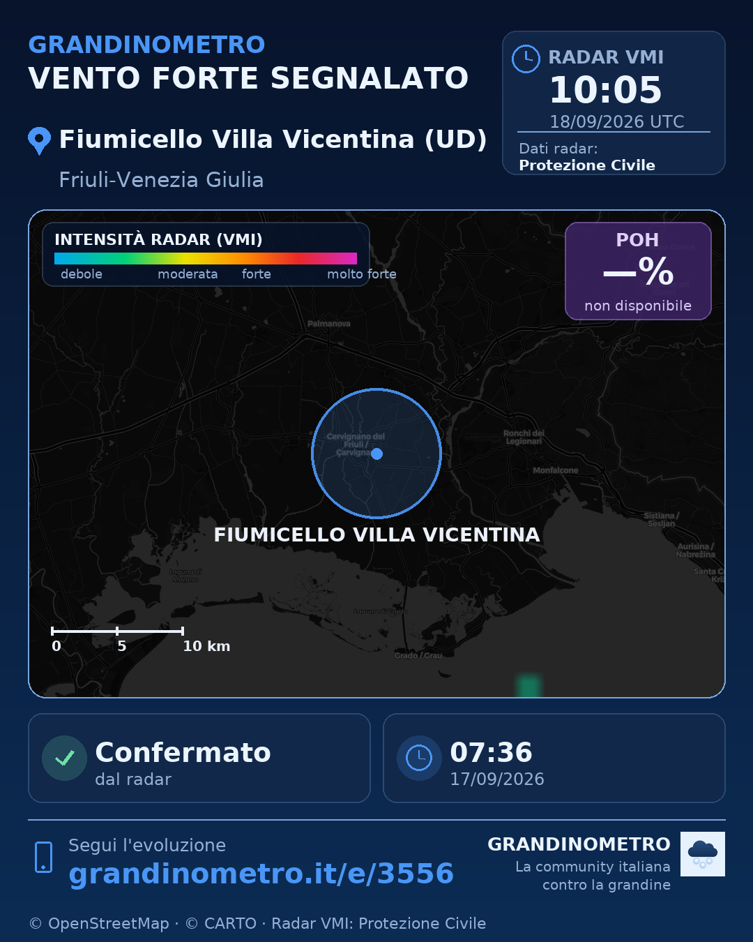 Mappa dell'evento: vento forte a Fiumicello Villa Vicentina (UD)