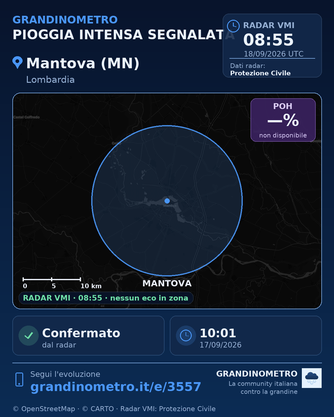 Mappa dell'evento: pioggia intensa a Mantova (MN)