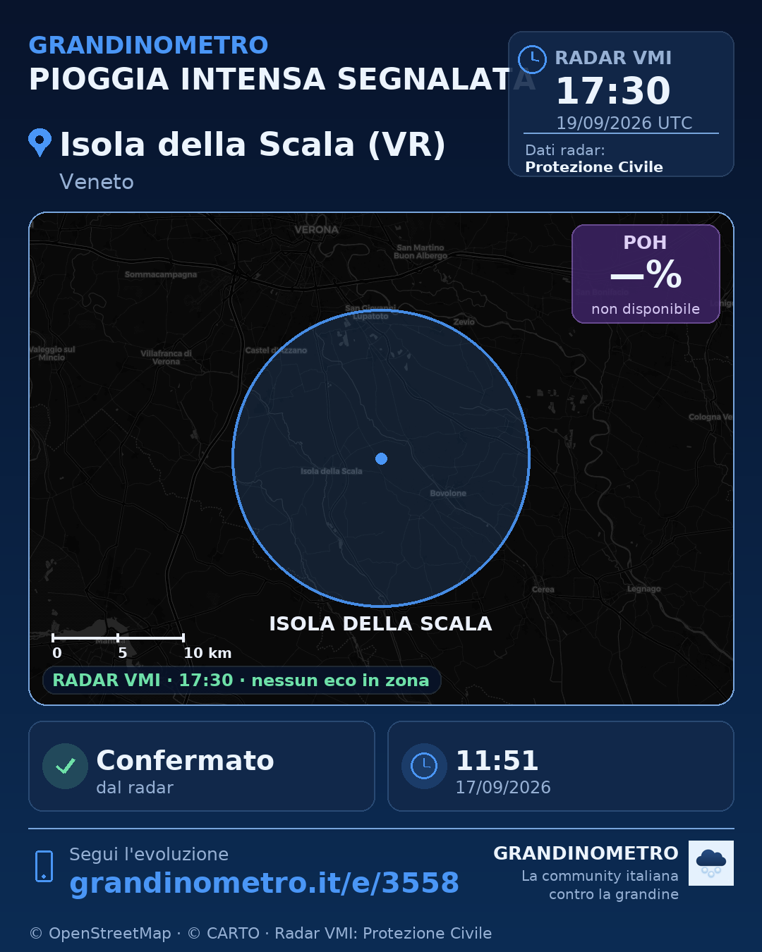 Mappa dell'evento: pioggia intensa a Isola della Scala (VR)
