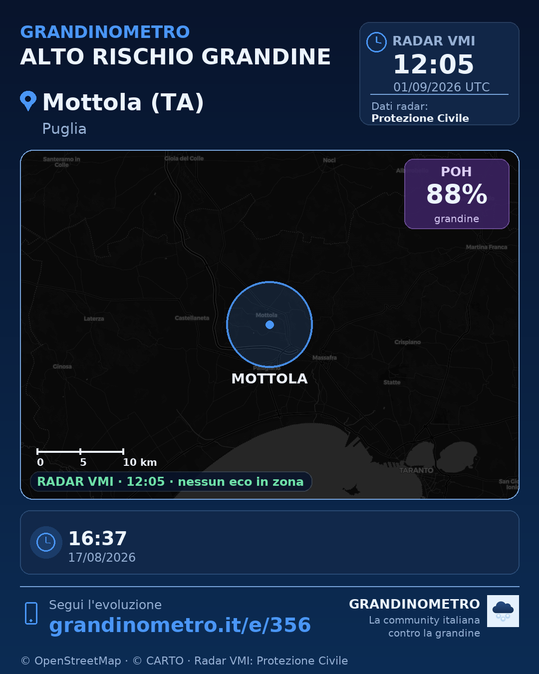 Mappa dell'evento: grandine a Mottola (TA)