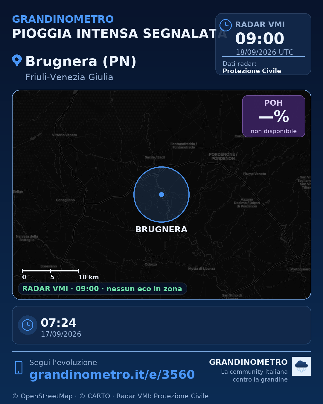 Mappa dell'evento: pioggia intensa a Brugnera (PN)