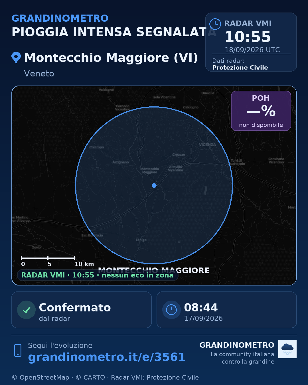 Mappa dell'evento: pioggia intensa a Montecchio Maggiore (VI)