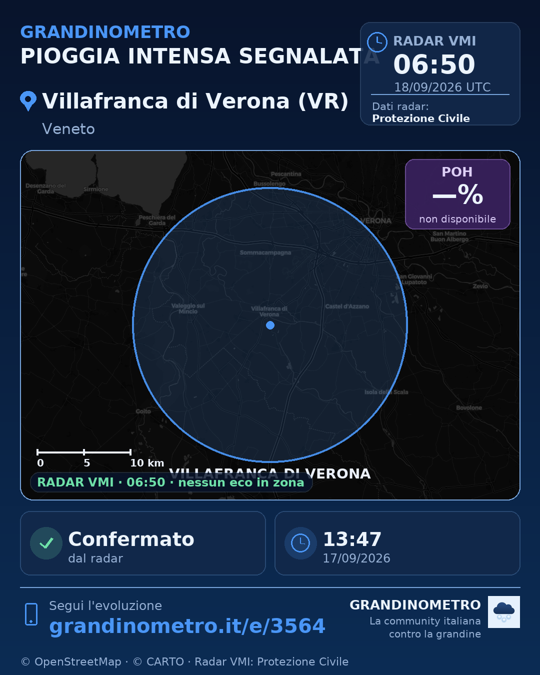 Mappa dell'evento: pioggia intensa a Villafranca di Verona (VR)