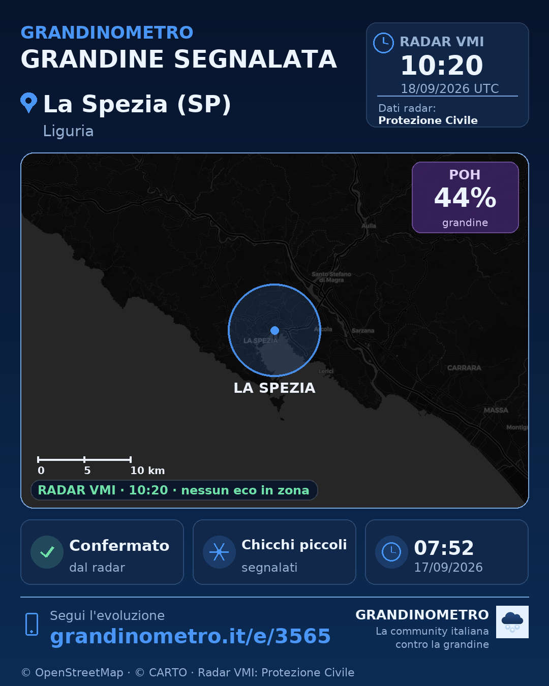 Mappa dell'evento: grandine a La Spezia (SP)
