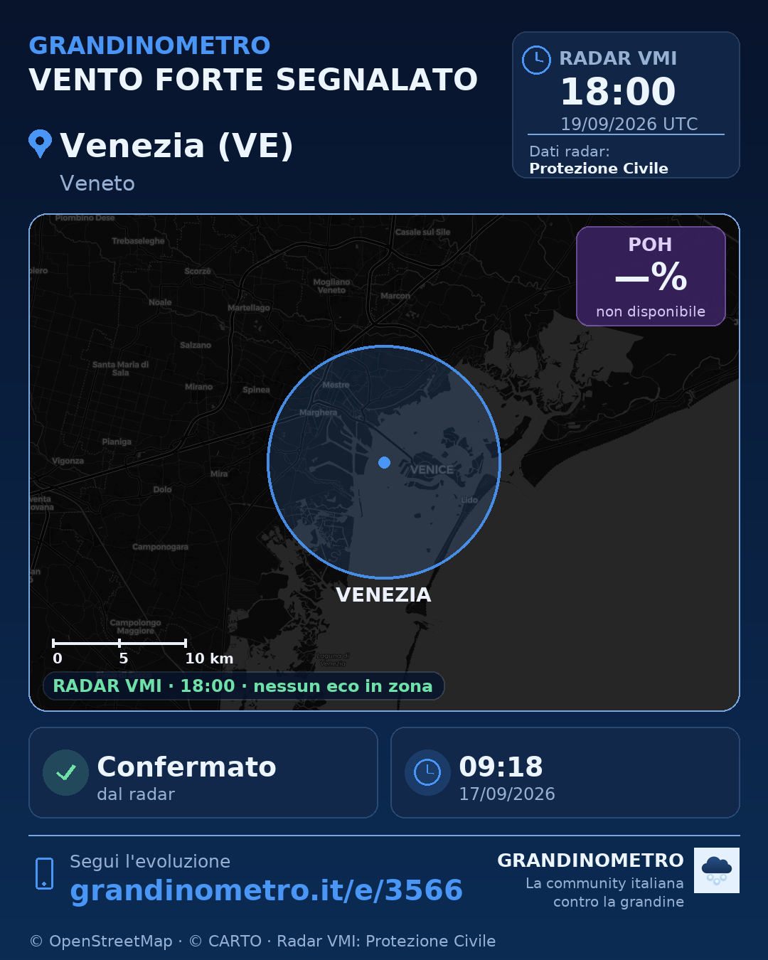Mappa dell'evento: vento forte a Venezia (VE)