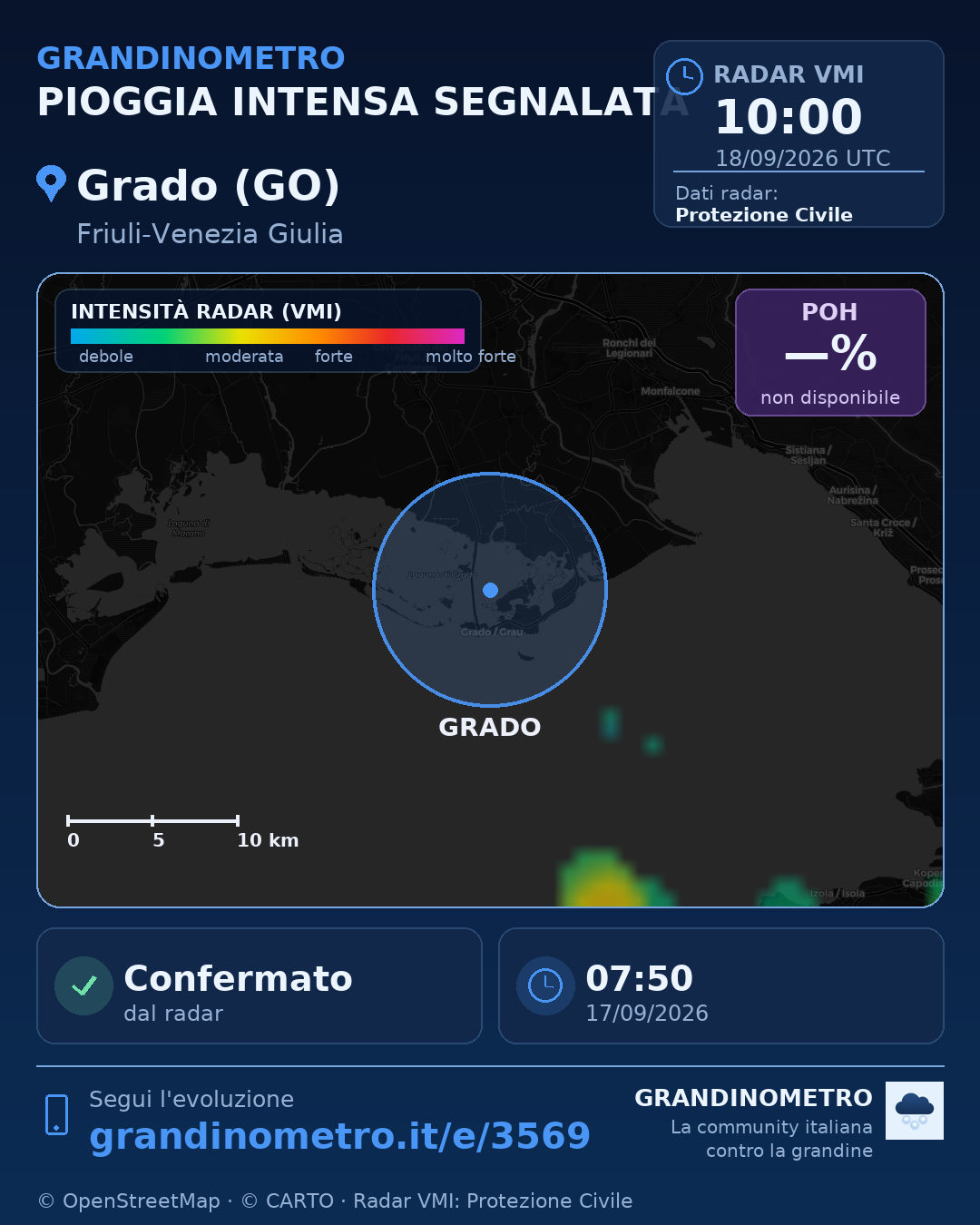 Mappa dell'evento: pioggia intensa a Grado (GO)