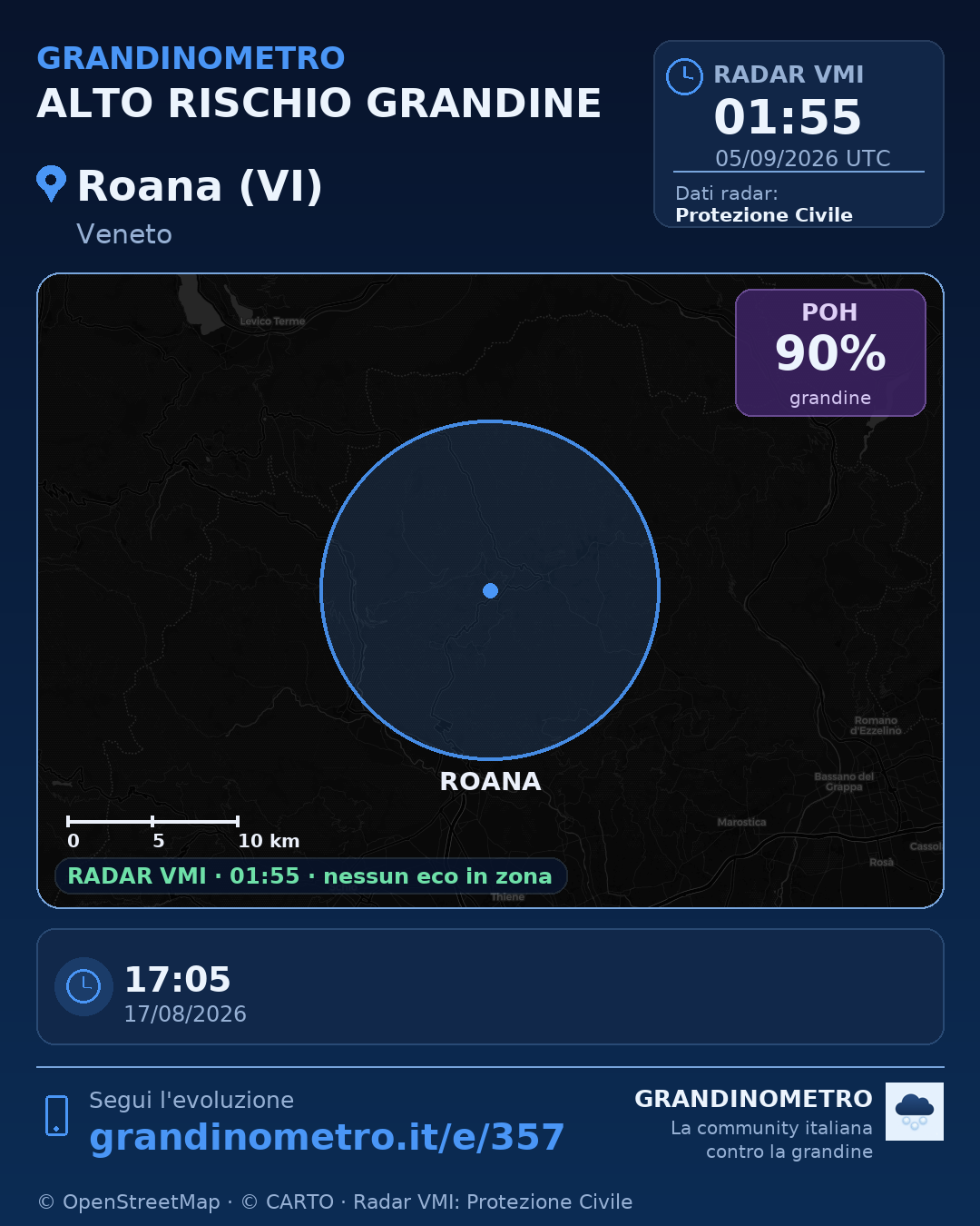 Mappa dell'evento: grandine a Roana (VI)