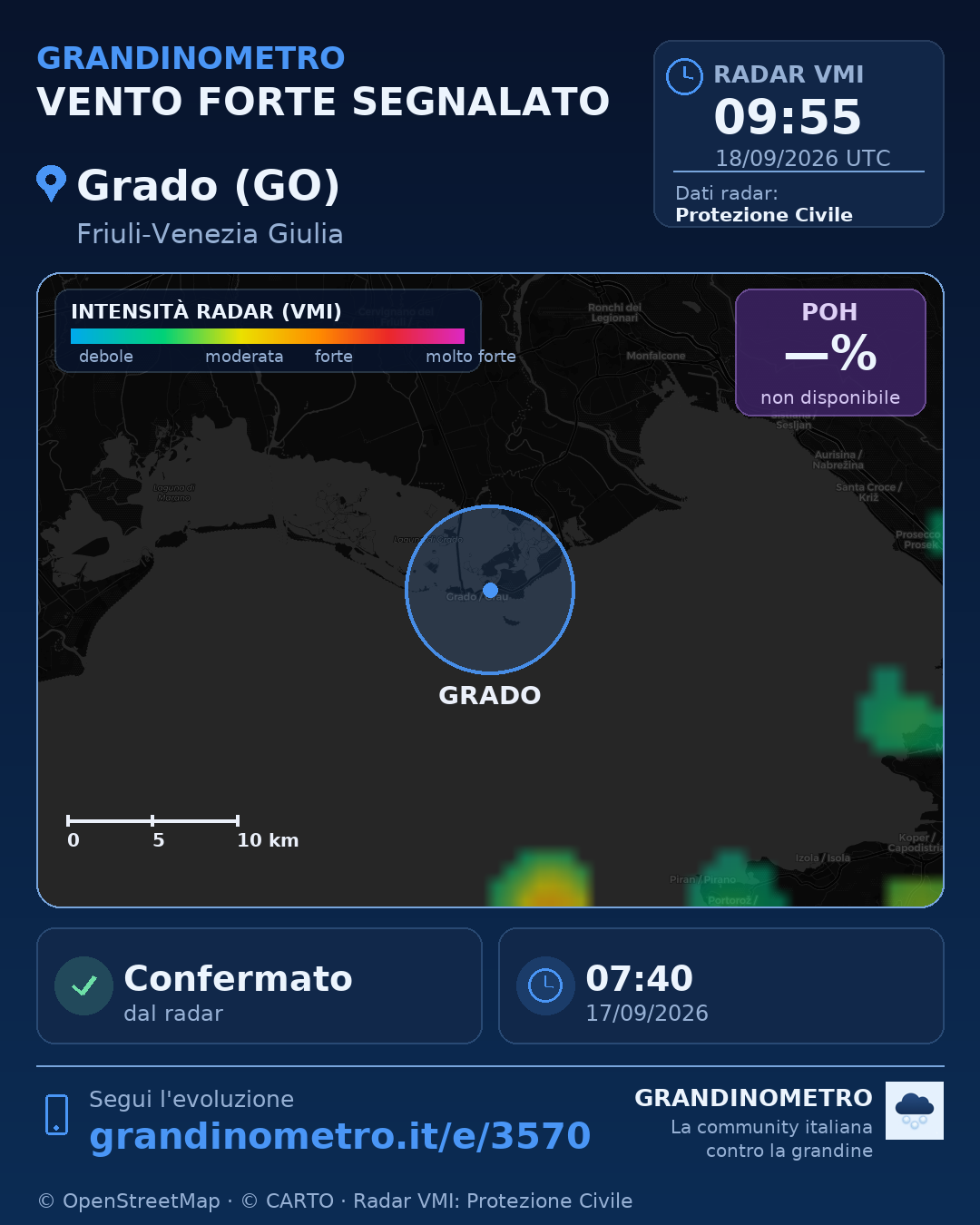 Mappa dell'evento: vento forte a Grado (GO)