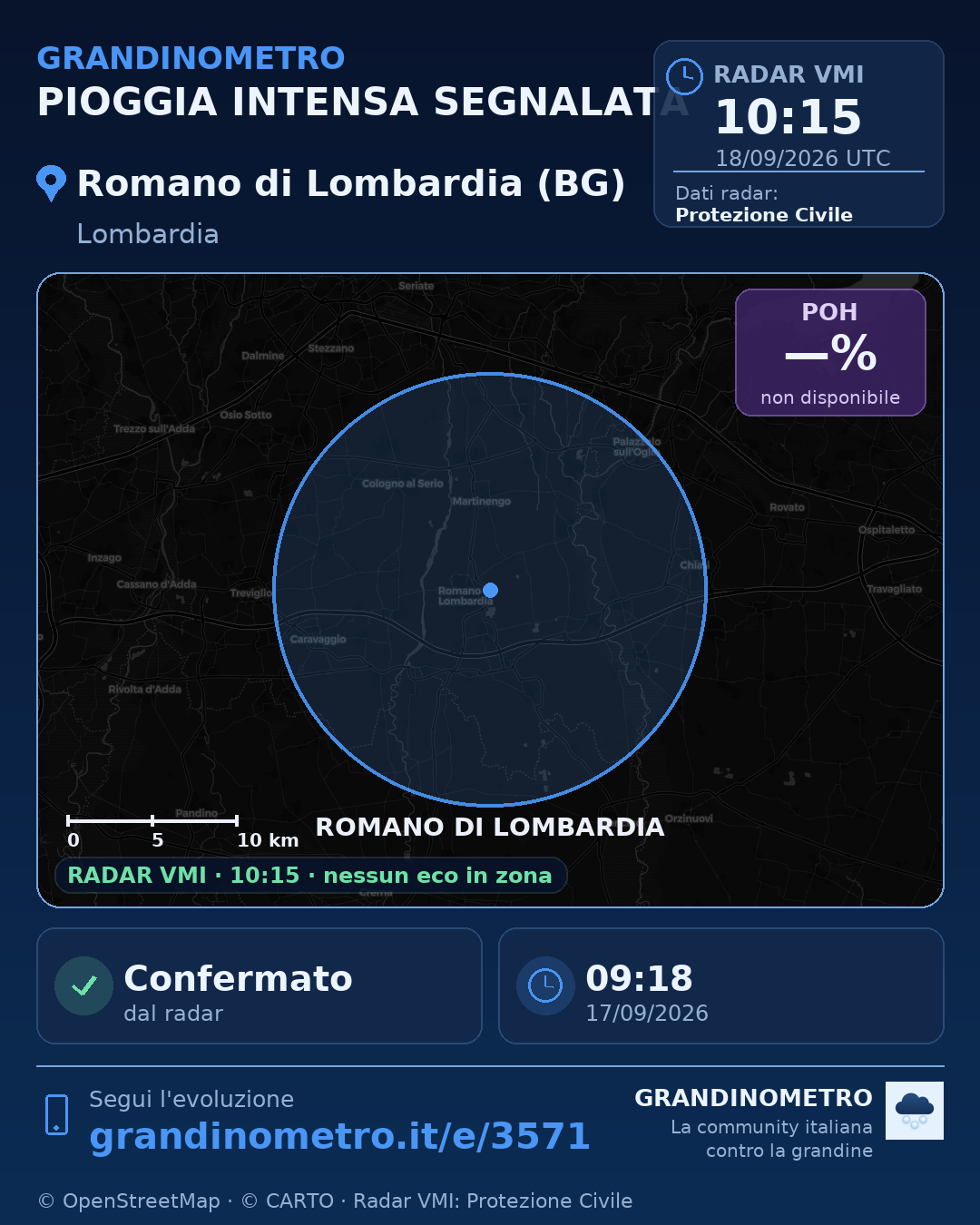 Mappa dell'evento: pioggia intensa a Romano di Lombardia (BG)