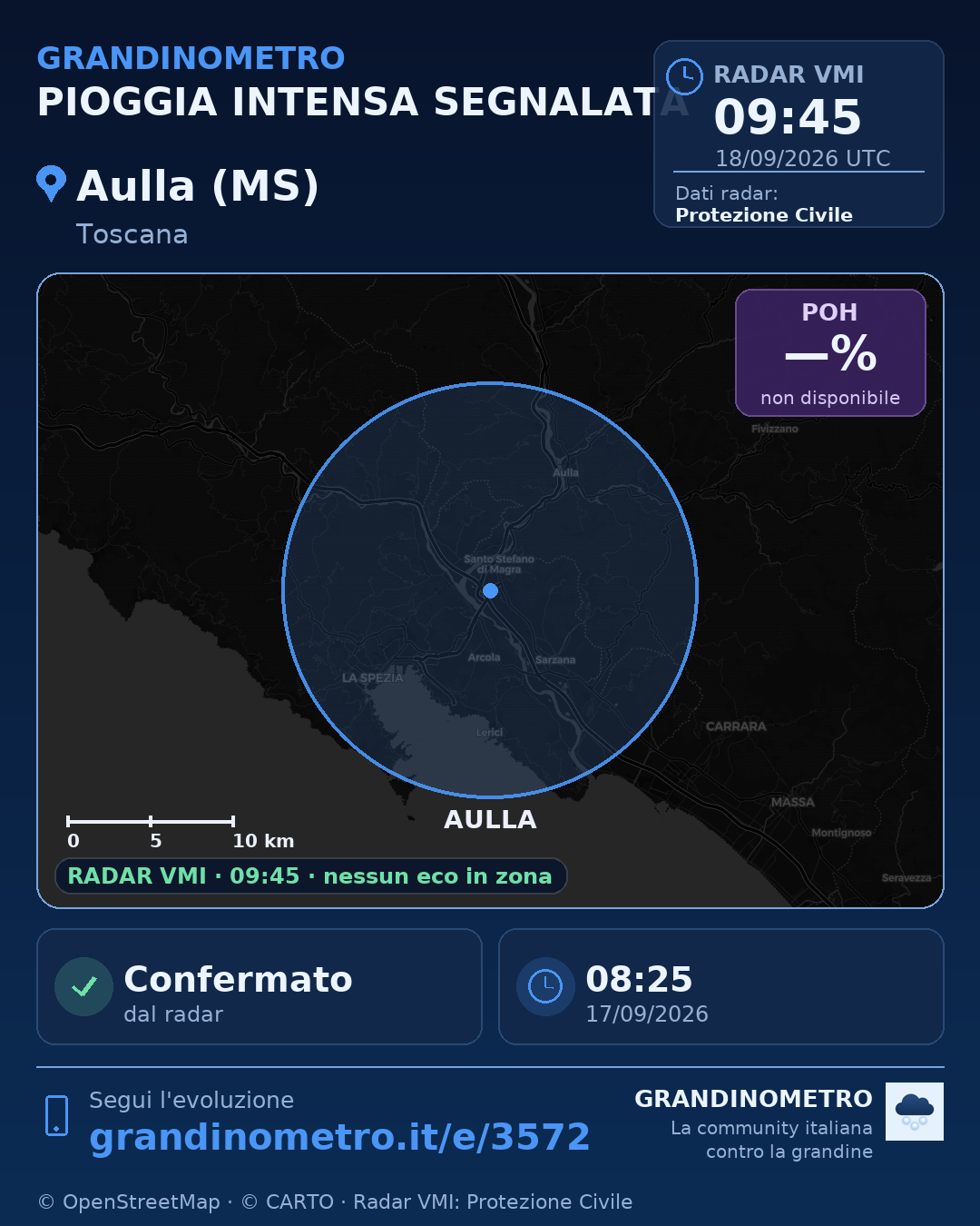 Mappa dell'evento: pioggia intensa ad Aulla (MS)