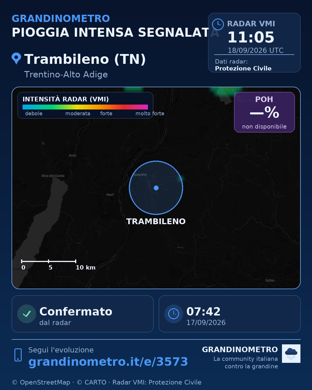 Mappa dell'evento: pioggia intensa a Trambileno (TN)