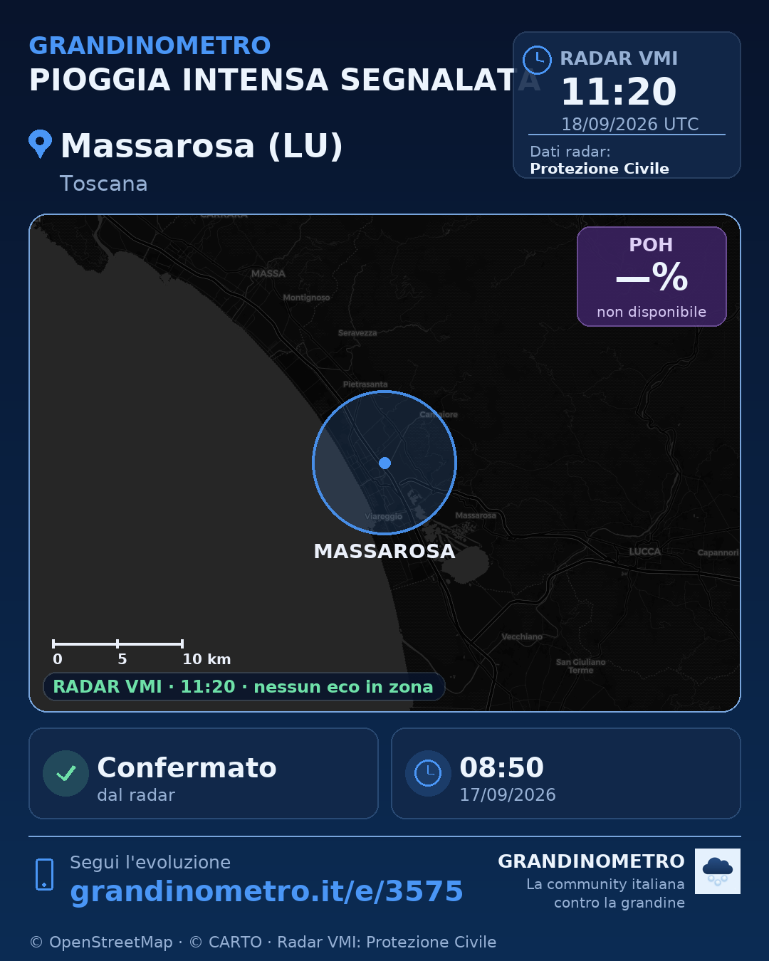 Mappa dell'evento: pioggia intensa a Massarosa (LU)