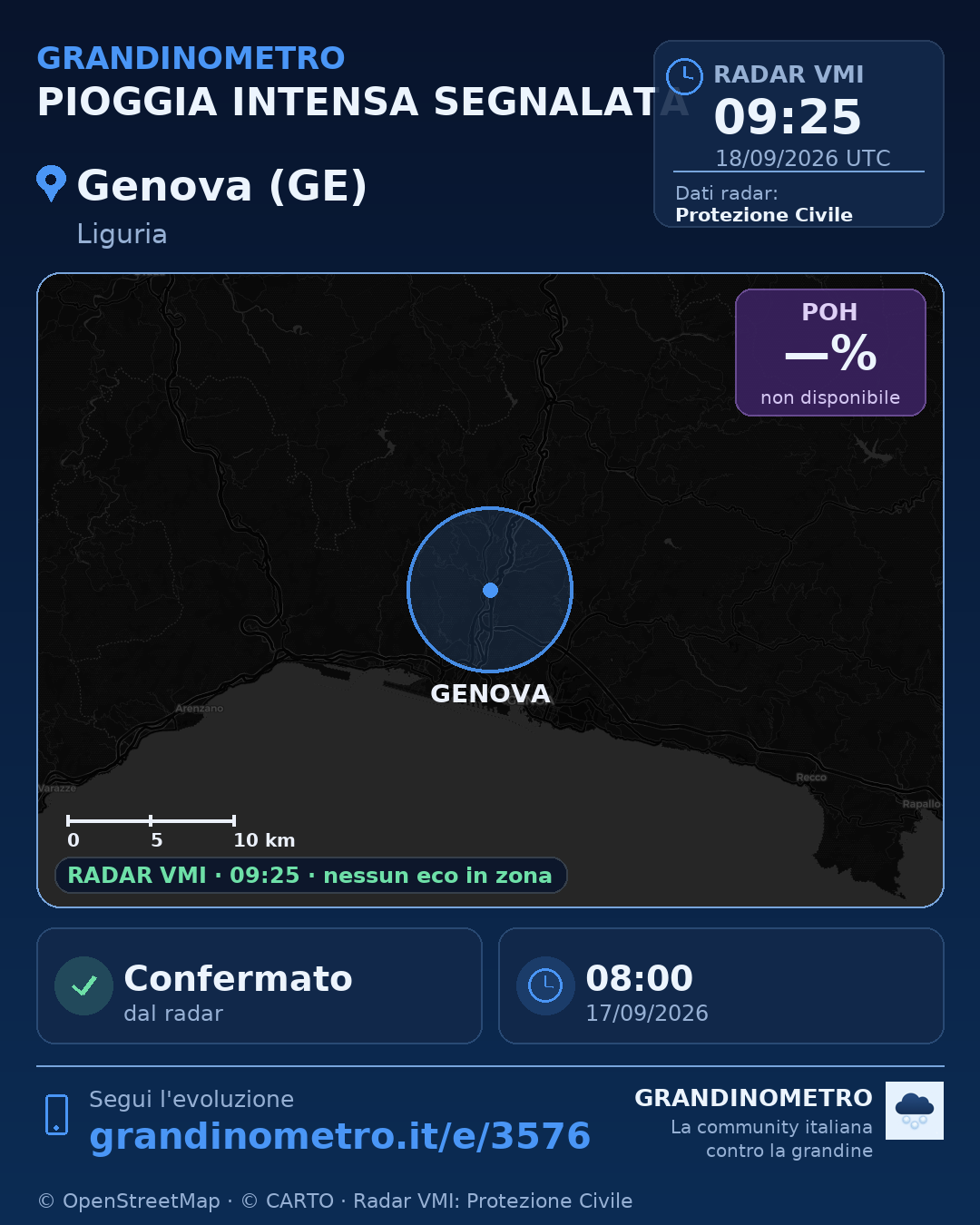 Mappa dell'evento: pioggia intensa a Genova (GE)