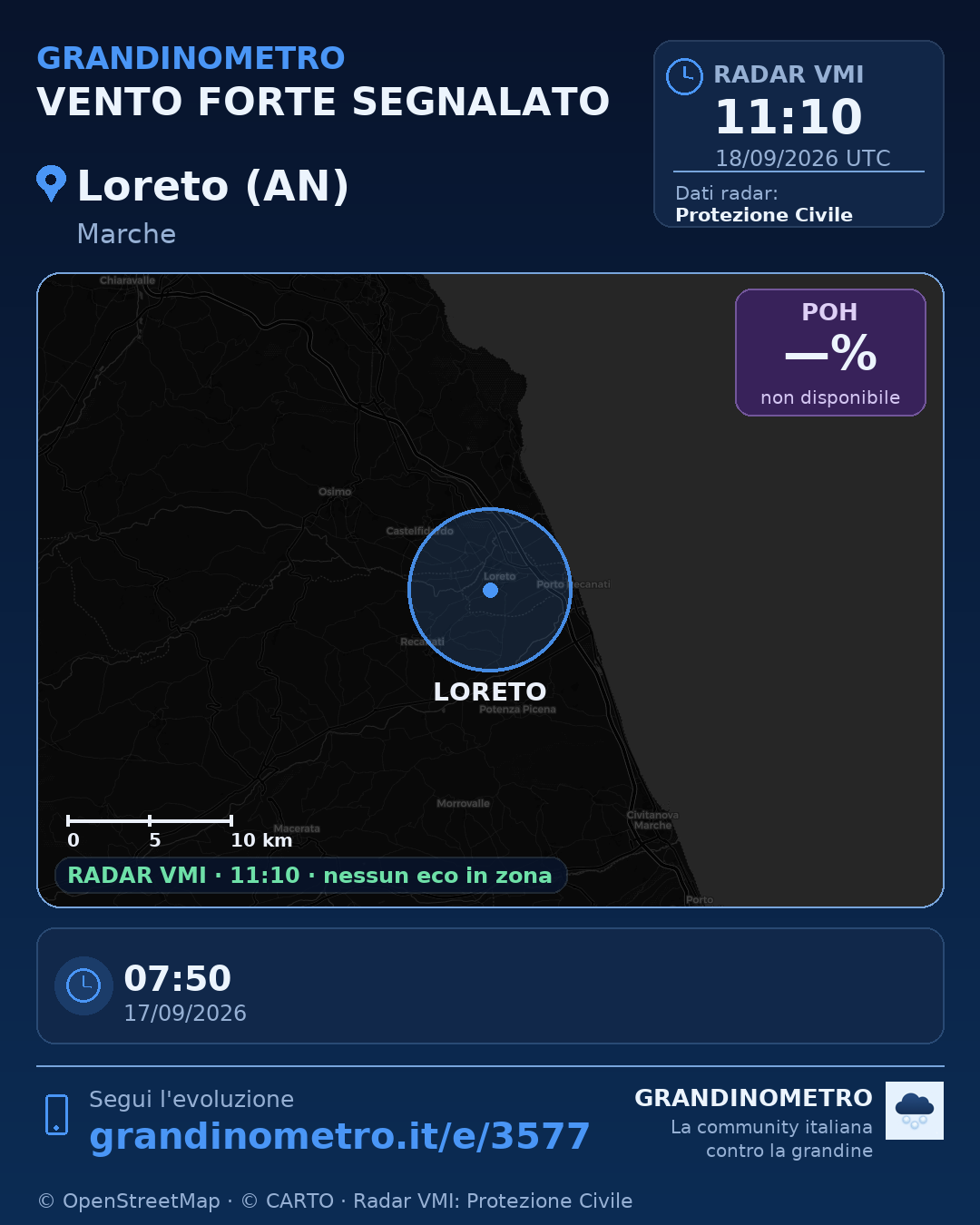 Mappa dell'evento: vento forte a Loreto (AN)
