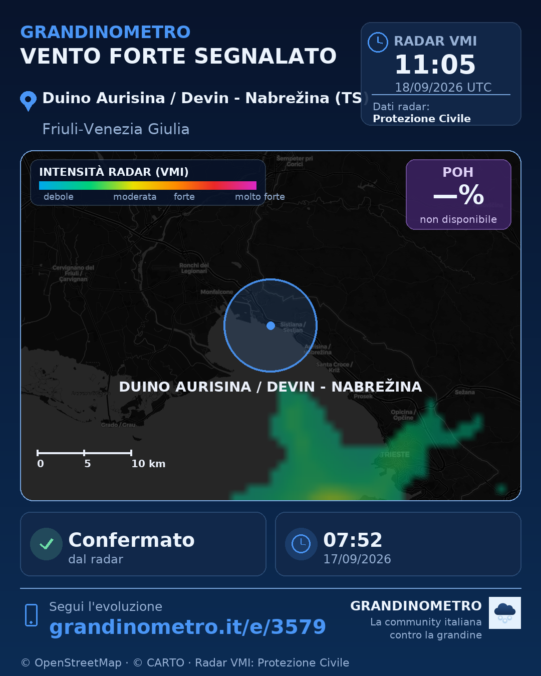 Mappa dell'evento: vento forte a Duino Aurisina / Devin - Nabrežina (TS)