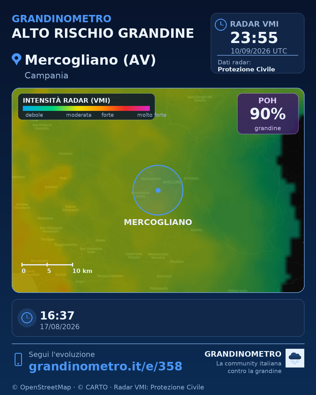 Mappa dell'evento: grandine a Mercogliano (AV)