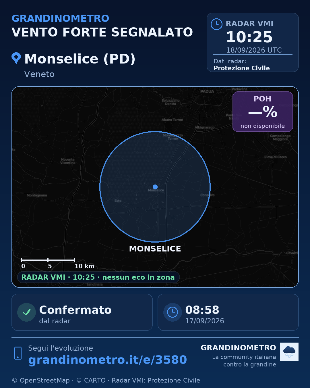 Mappa dell'evento: vento forte a Monselice (PD)