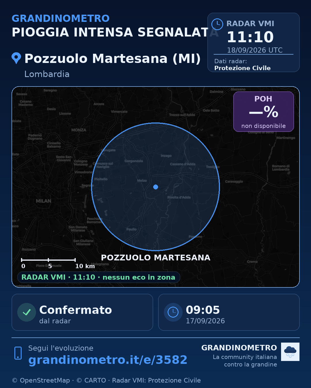 Mappa dell'evento: pioggia intensa a Pozzuolo Martesana (MI)